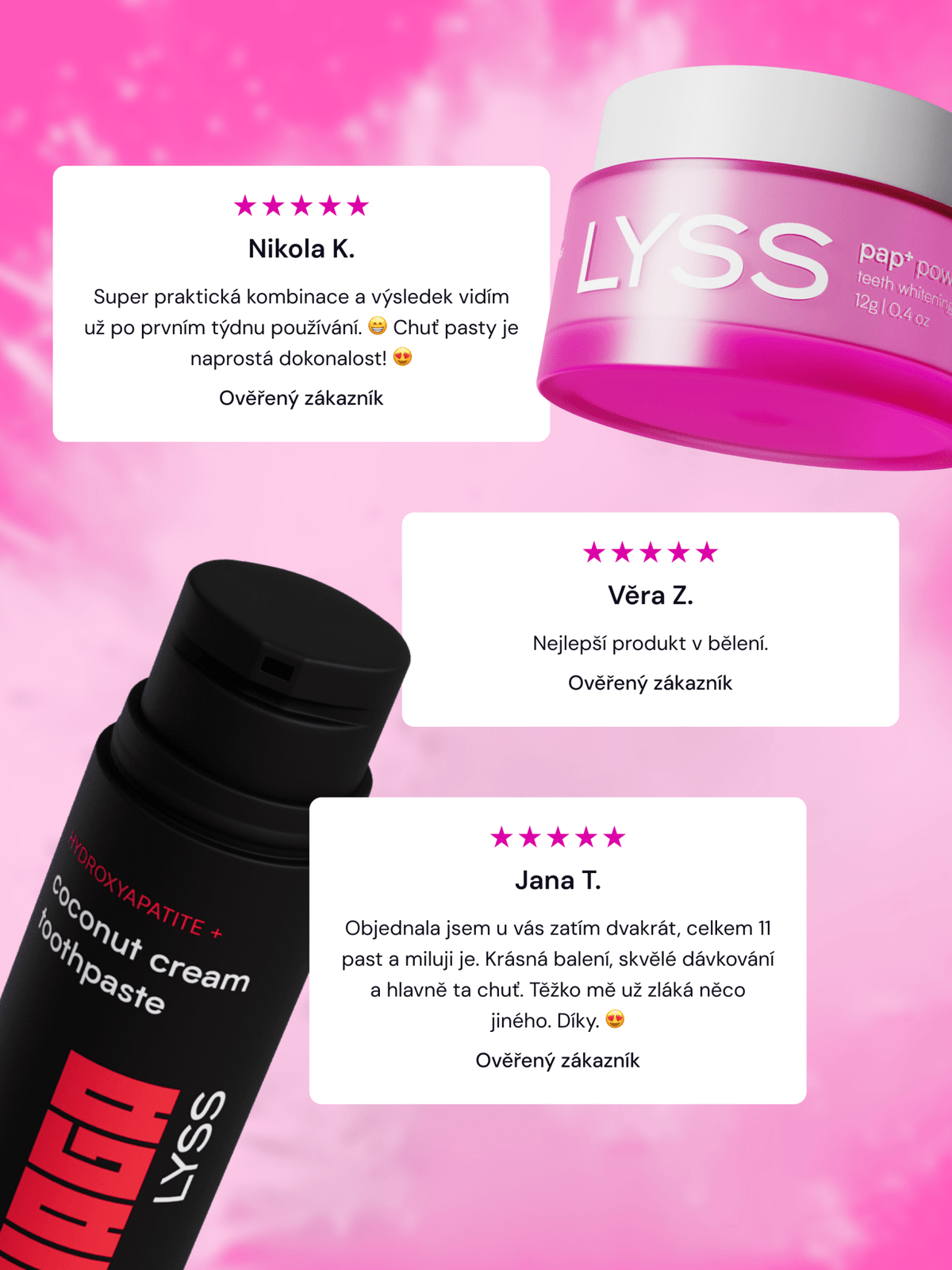 Balíček na každodenní bělení - PAP+ bělící pudr na zuby + zubní pasta LYSS - LYSS.cz